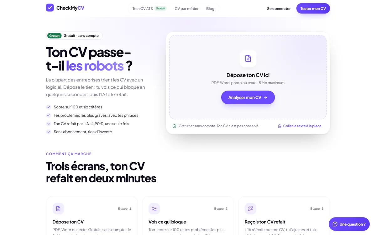 Application CheckMyCV, analyse de CV par intelligence artificielle