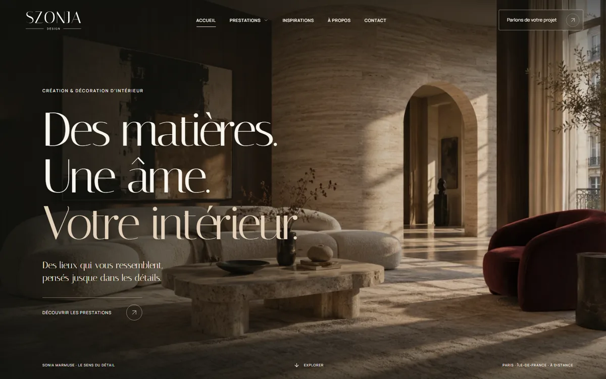 Site internet de Szonja Design, décoratrice d’intérieur